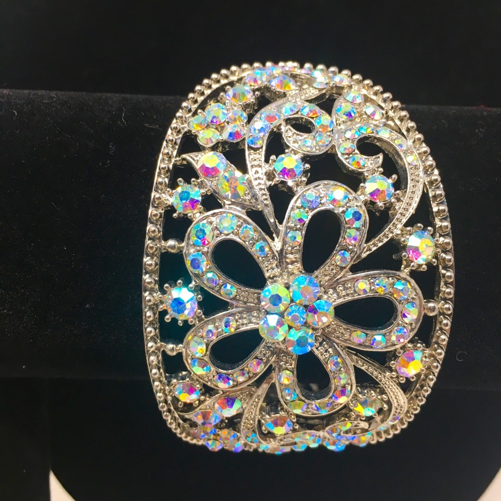 Wide Hinged Aurora Borealis Rhinestone Bracelet